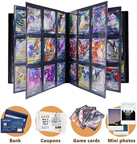 Trading Card Binder, Black Trading Card Holder, 360 Pockets Trading Card Album - Side Loading Pocket Photocard Binder, Card Folder with Elastic Strap for Game Card, Mini Photo, Bank Card, etc.