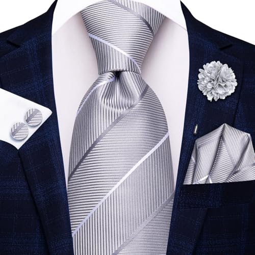 Image of Hi-Tie Men's Silk Ties Formal Woven Classic Necktie Pocket Square Cufflinks Lapel Pin Set Wedding Business