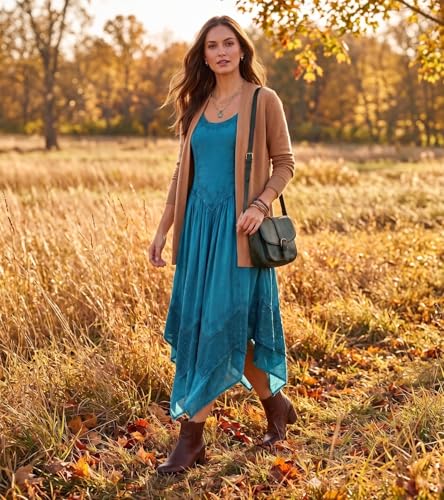 Image of Sakkas Rayon Embroidered Stonewashed Adjustable Spaghetti Straps Long Dress