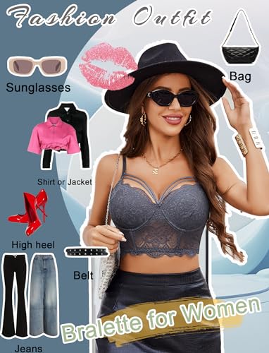 Image of Avidlove Lace Bralette for Women V Neck Camisoles Adjustable Strap Two Layer Crop Top Bustier Tops