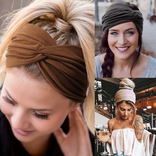 Image of DRESHOW 6 Pack Extra Wide Headbands for Women Large Turban Headband Boho Head Wrap Elastic Hairbands Hair Twisted Knot Hair Accessories