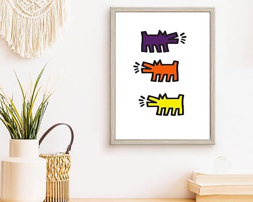 Miniatura 5 de GLODD Keith Haring - Arte de pared, lienzo de perros ladrando, arte de línea negra, colores surtidos, 8 x 10 pulgadas