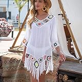 ZCMEB - Bikini blanco con ribete de flecos para mujer, vestido de playa sexy y hueco, traje de baño.