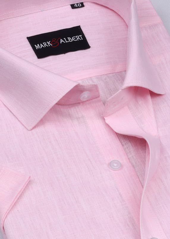Image of MARK & ALBERT Men's Half Sleeve Pure Linen White Shirt