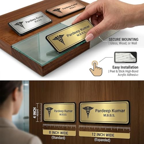 Image of Acrylic Name Plate for Office, Home, Workshop, Acrylic Laser Engraved Name Plates for Doctor, For CA, For Dentist, For Advocate, For Door, For Wall Name Plate 3 x 8 inch & 12 x 4 inch