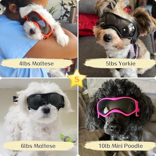 Image of Small Breed Dog Goggles, Sunglasses with UV Protection for Outdoor Riding & Driving, Black