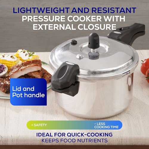 Image of Universal (4.75 Quart / 4.5 Liter) Olla de Presion, Aluminum Pressure Pot with 6 Safety Systems, Compact 4-5 Serving Stovetop Cooker, Pressure Cooker made in Colombia, 25-Year Warranty