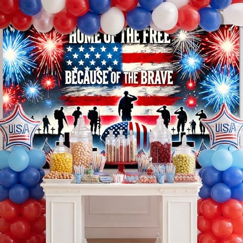 Image of BlissYard Patriotic Memorial Day Banner America Independence Day Backdrop 71 x 43 Inch Home of the Free Because of the Brave Wall Decor Patriotic National Holiday 4th of July Veterans Day Indoor Outdoor Supplies