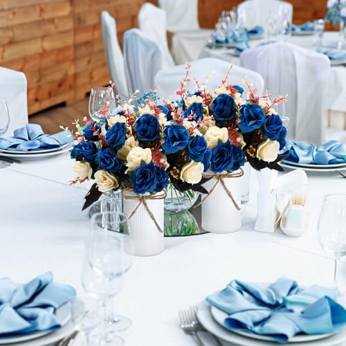 Domensi Wedding Centerpiece for Table Artificial Rose with Vase Fake Bouquets and Metal Pot Floral Arrangements for Holiday Party Event Table Decor - Image 3