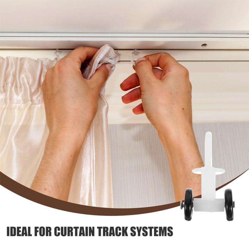 JECOMPRIS Ceiling Curtain Track Rollers with Dual Wheel Hooks Silent Sliding Curtain Gliders for Window and Shower Rails Smooth Operation Replacement Gliders - Image 3