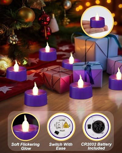 Image of BEICHI Purple Flameless Candles, 24-Pack LED Tea Lights Candles Battery Operated, Electric Fake Tealight Candles, Votive Candles Bulk for Halloween, Christmas, Party, Mardi Gras
