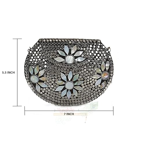 Shakuntala Textiles Bridal Women's Antique Brass Purse Ethnic Handmade Metal Clutch Bag - Image 8