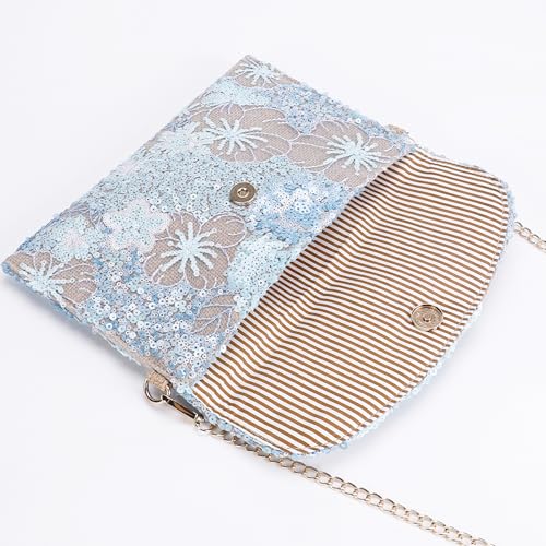 Image of Clutch Purses for Women, Envelope Package, Sequin Embroidered Flowers Straw Bag, Bohemian Handmade Handbags