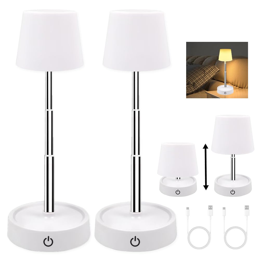 2 Piezas Lámpara De Mesa Altura Ajustable,Lámpara De Mesa LED Recargable,Lámpara De Mesa LED Inalámbrica,Lamparas De Escritorio LED Regulable Táctil,Lámpara De Mesa LED USB,Usado Para Dormitorio,Salon