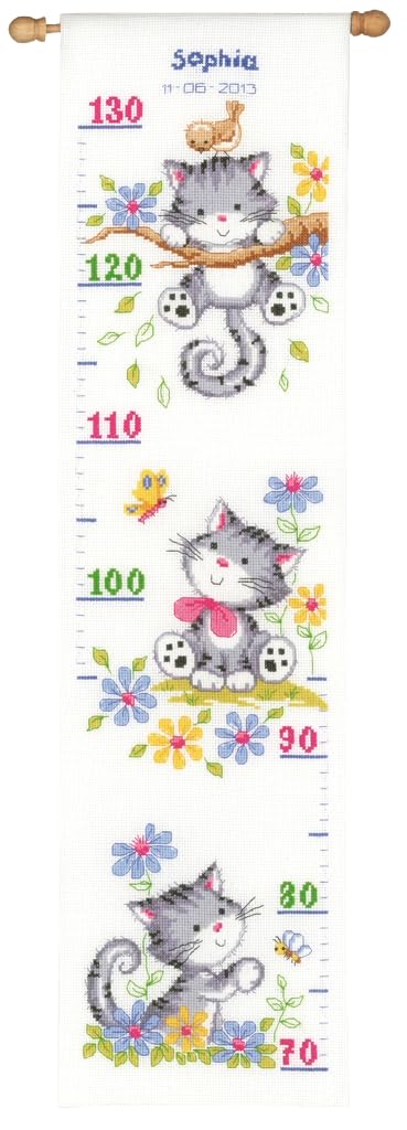 Vervaco Point De Croix Compté Kit DIY Cadeau Mesure De La Hauteur Enfant CHATONS JOUANTS Tableau Complet Kit De Broderie Loisir Créatif Maison Décoration ca. 18 x 70 cm Cross Stitch Height Chart