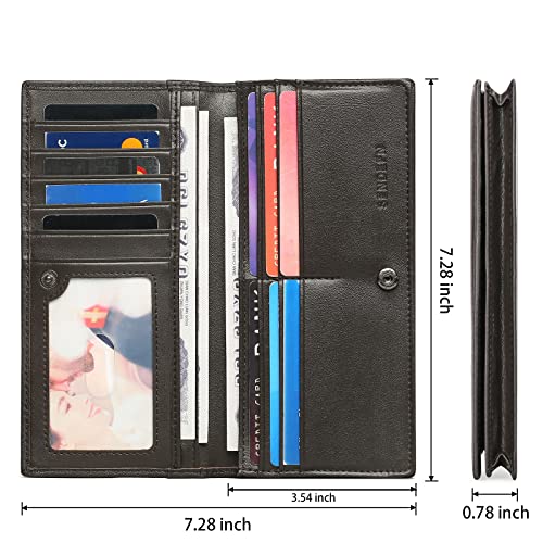 SENDEFN Long Wallets for Men Genuine Leather Slim Bifold Wallet RFID Blocking for Checkbook Credit Card3