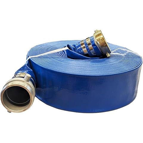 Hydraulax 2 Inch 100 Foot 70 PSI PVC Lay Flat Hose Assembly with Aluminum Pin Lug Brass Nut Set and Center Punch Clamps Cover