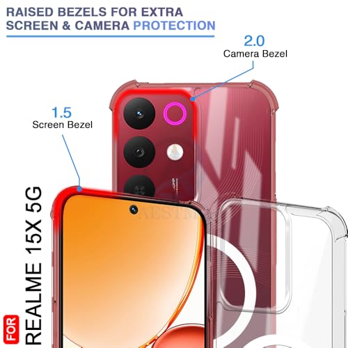 Image of AESTMO Clear Back Cover for Realme 15X 5G / C85 5G / Narzo 90X 5G | | 360 Protection | Transparent Back Cover (PC + TPU, Compatible with MagSafe Accessories, Transparent Bumper)
