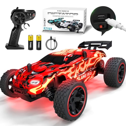 Image of Tecnock RC Cars for Kids, 1:18 Scale 2WD RC Car with USB-C Easy Charging, 2.4GHz Remote Control Car with LED Lights & 50 Mins Playtime, Toys Gifts for Boys & Girls Ages 8-12