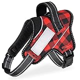 【ドッグトレーナー推薦】OGURIYA犬 ハーネス 喉に優しい 小型犬 中型犬 大型犬 着脱簡単 超可愛い色 ネームプレート 夜間反射 サイズ調整可能 犬体工学に基づいた 7色選択(赤黒チェック柄,S)