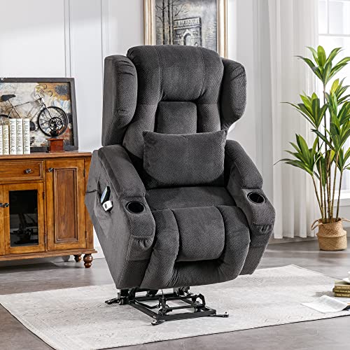 Obbolly Power Lift Recliner Chair For Elderly,Beibei Velvet Fabric Heat Massage Chair Recliner With Whell For Living Room,Soft Singel Sofa With Lumbar Pillow, Side Pockets, Usb Ports,Grey #TOP6