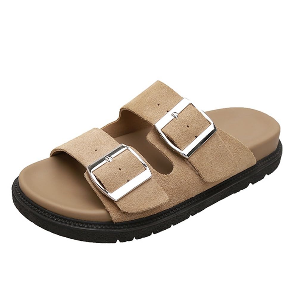 Zapatillas Mujer Sandalias con Plataforma y Soporte para el Arco con Punta Abierta, Sandalias de Playa con Hebilla Ajustable, Chanclas Ligeras y Ultra Acolchadas para Mujer(Caqui,37 EU)