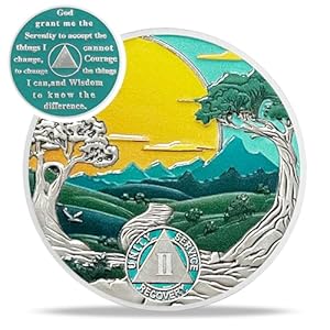 Green 2 Year Sobriety Coin – Recovery Sun Two Year AA Coins – Mountain Tree Road AA Chips and Medallions – 1-20 Prime Sobriety Chip Alcoholics Anonymous Gifts for Men Women