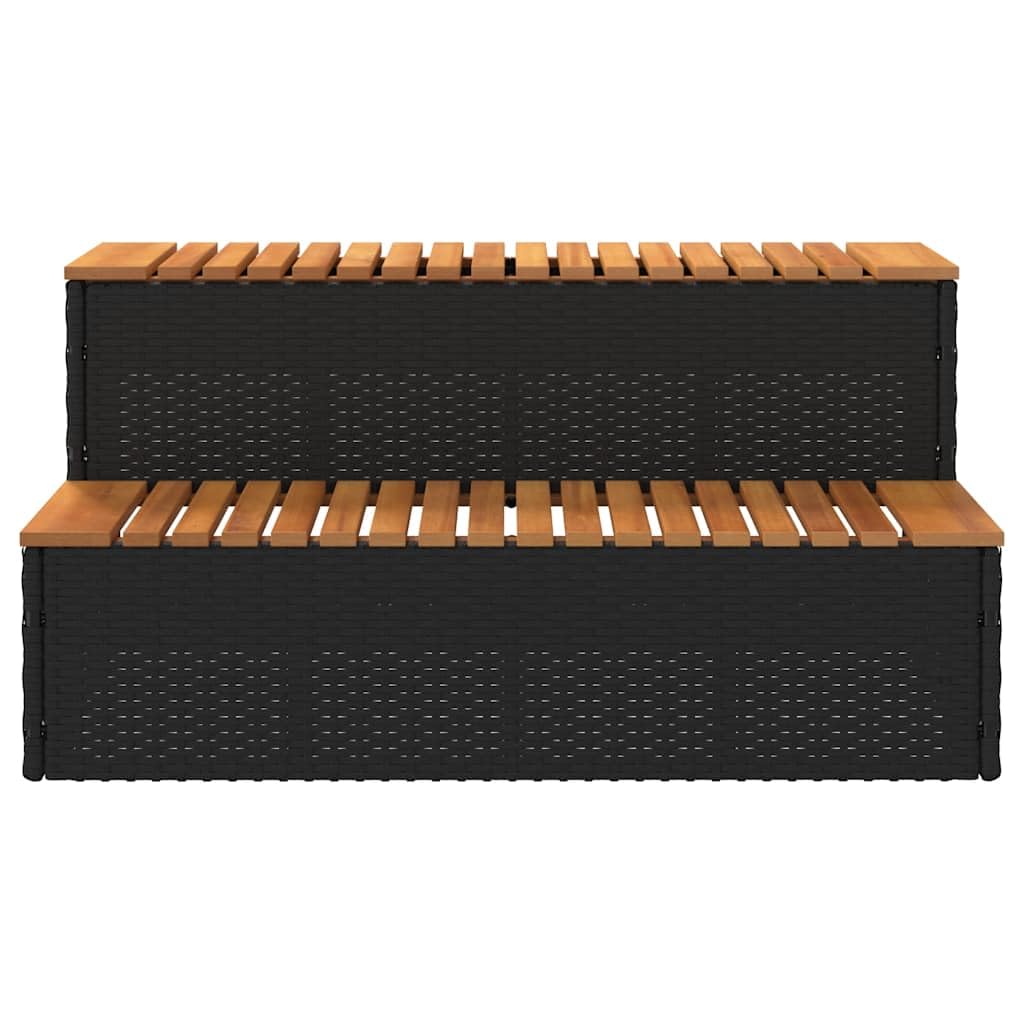 Escalier pour jacuzzi, noir, 100 x 50 x 50,5 cm, polyrotin, acacia massif, accessoire pour piscine, spa, jacuzzi, extérieur, jardin