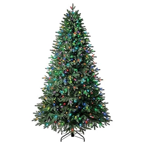 Evergreen Classics 7.5 ft Pre-Lit Holiday Symphony Spruce Artificial Christmas Tree, Multi-Color RGB Dome LED Lights Cover