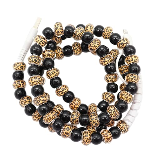 2026 New Beaded Charging Cord, 2 in 1 Bead Charger Cord, Colorful/Metallic/Pearl Dazzle Bead Phone Charge Cable, 3.3ft USB Cable Type C for iPhone (Brown)