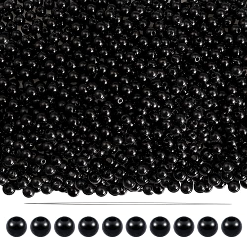 TOAOB 1000 Piezas Perlas de 4mm Negras Redondas de Cuentas de Plásticos Abalorios para Bisuteria Hacer Joyas Pulsera Collar