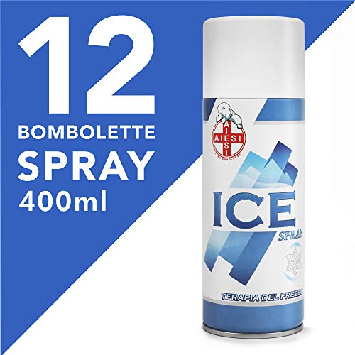 AIESI® Froid Spray instantané avec MENTHOL bombe de 400 ml ICE SPRAY (Paquet de 12 pièces) # Made in Italy