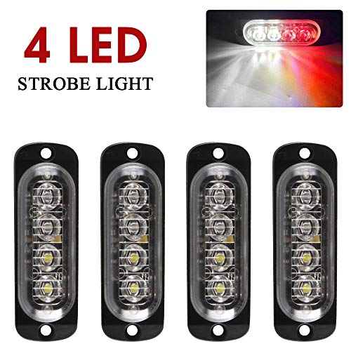 Emergency Strobe Lights, Universal 4 LED Surface Mount Red/White Emergency Warning Hazard Flashing