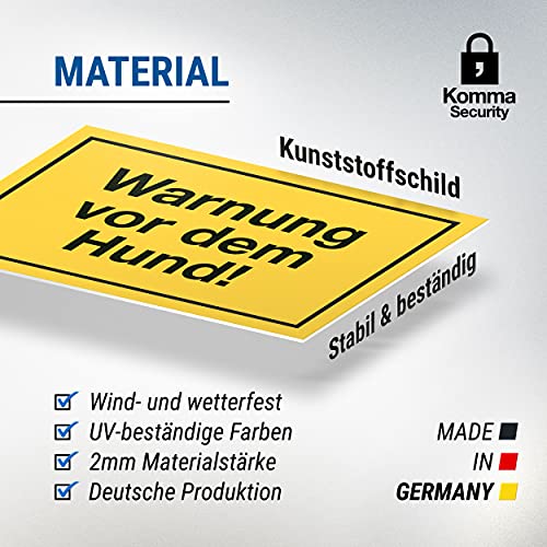 Komma Security Warnung vor dem Hund Schild 30 x 20 cm Hinweisschild wetterfest Hundeschild Gartentor Einfahrtstor die Haustür Türschild Abschreckung Warnschild Einbruchschutz