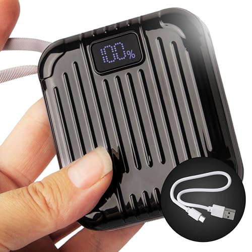 Batterie Externe Compacte 10000mAh avec Câbles Intégrés – Power Bank USB C - Micro USB – Charge Rapide, Ultra-Portable, Compatible iPhone, Samsung,...