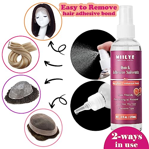 miilye tape in extension remover spray 4oz120ml tape in remover lace wig glue remover fast removes double sided hair extensions tape amp hair glue residue gentle on skin no greasy easy to clean