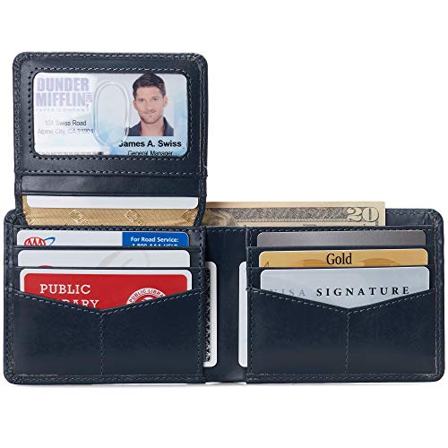 Image of Alpine Swiss Connor Executive Bifold Wallet | Business Passcase for Men | Premium Leather | Dual ID Windows | RFID Blocking | Gift Box Included Glossy Nappa Teal