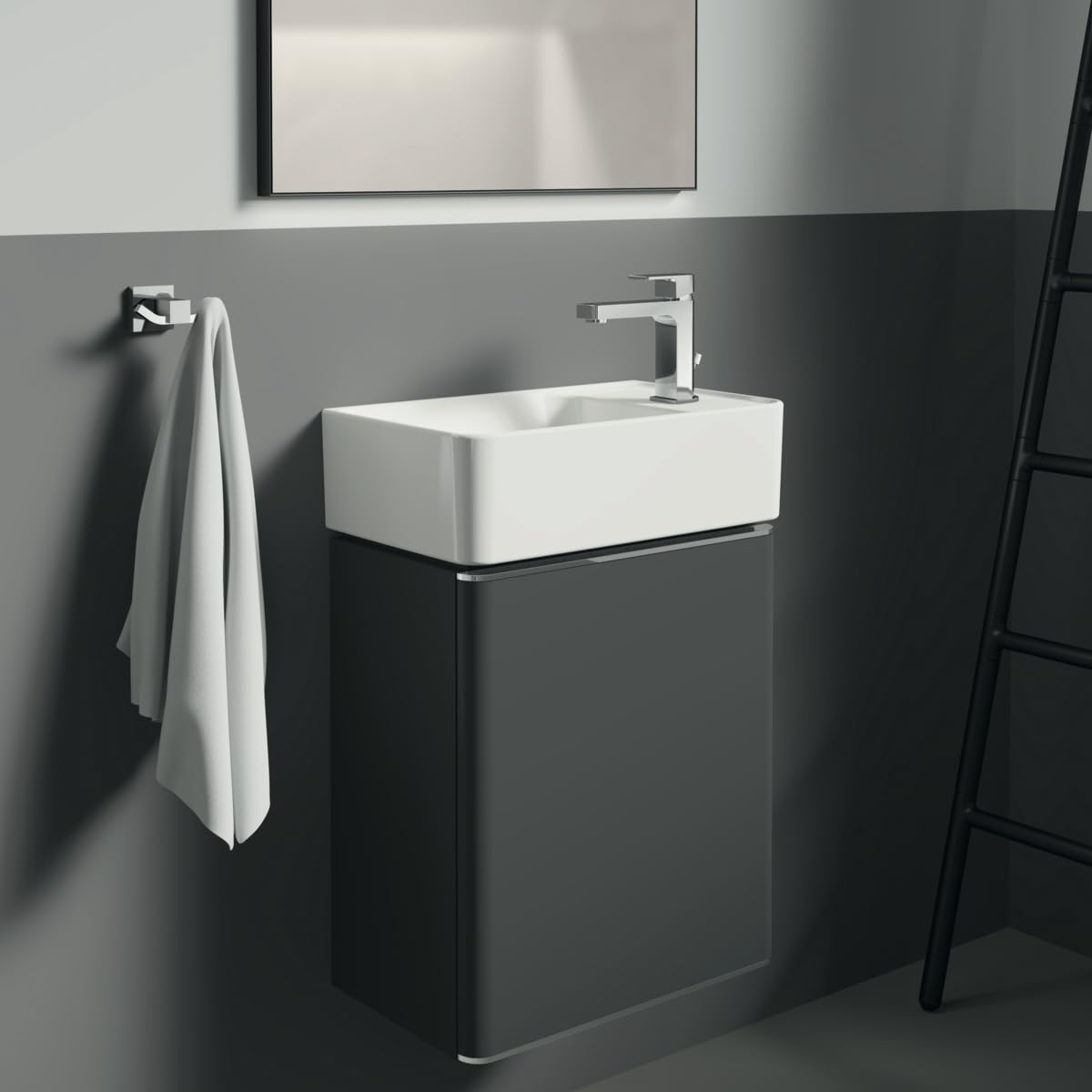 Ideal Standard IOM Square Set de Accesorios (3 en 1) – Cromo | Set compuesto por gancho para toallas doble, portarrollos y juego de escobilla, vaso extraíble, fijación oculta