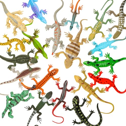DOITEM 20 piezas Reptiles Juego de figuras de juego de lagartos coloridos juguetes figuras de animales colección reptiles figura de acción reptil juguete lagartos para juguetes educativos