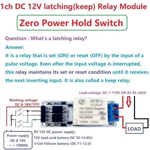 Module de relais de verrouillage pour domotique et van aménagé 12V 10A - 6