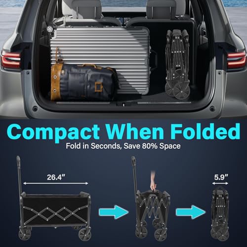 Wagons Carts Foldable, Collapsible Wagon with Wheels — Foldable Wagon for Groceries,Picnic,Beach,Camping, Small Hauls, Apartment Moving Storage, Portable Utility Folding Wagon Cart, 360lbs,Jet Black by ARTIST'S DREAM - Used condition - Image 5