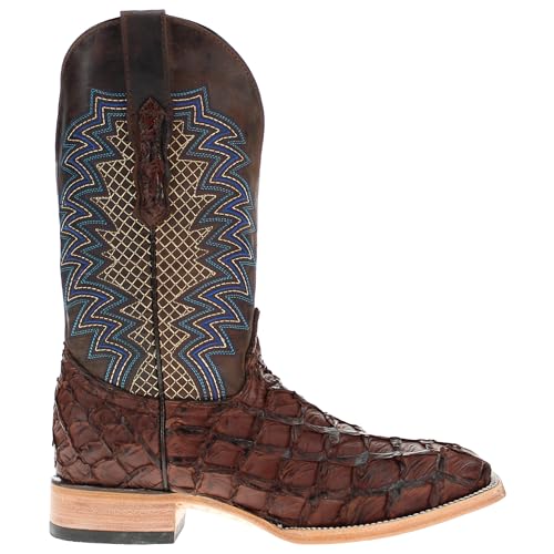 Vaccari Men's Dylan Genuine Arapama Fish Leather Broad Square Toe Cowboy Boots3