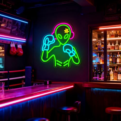 Image of Alien Neon Signs Lights for Wall Decor, Boxing Neon LED Sign for Room and Man Cave Decor, Dimmable Powered LED Signs for Bedroom, Man Cave Party, Birthday Christmas Gift (Boxing Multicolor)