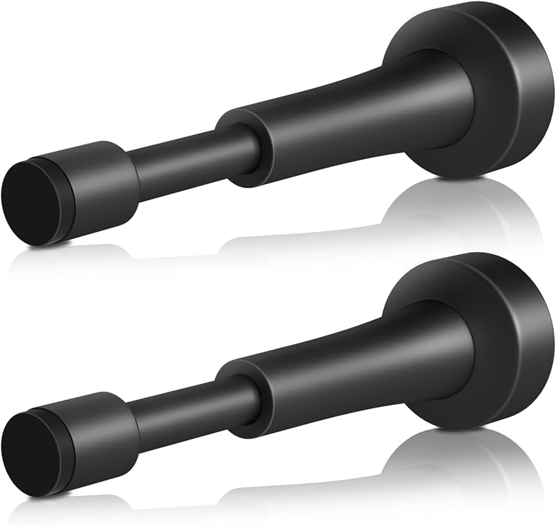 2 topes de puerta negros para pared, tope de puerta con resorte para parte inferior de la puerta | Tope de puerta de aluminio negro mate de 4,33 pulgadas con punta de silicona, tornillo e instalación adhesiva