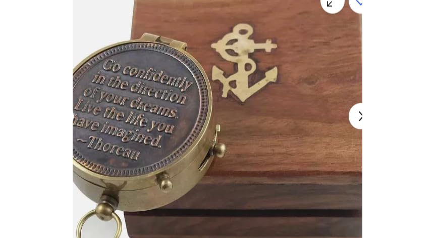 Brújula de bolsillo antigua de navegación de latón vintage de 2 pulgadas con caja de madera para regalo miniatura 3