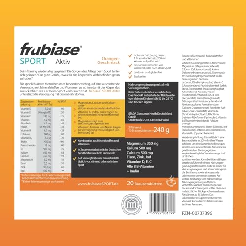 frubiase SPORT Orange - Isotonisches Sportgetränk - Elektrolyte, hochdosierte Mineralstoffe, Multivitamine, Spurenelemente- zur Unterstützung der Leistungsfähigkeit & Regeneration-20 Brausetabletten