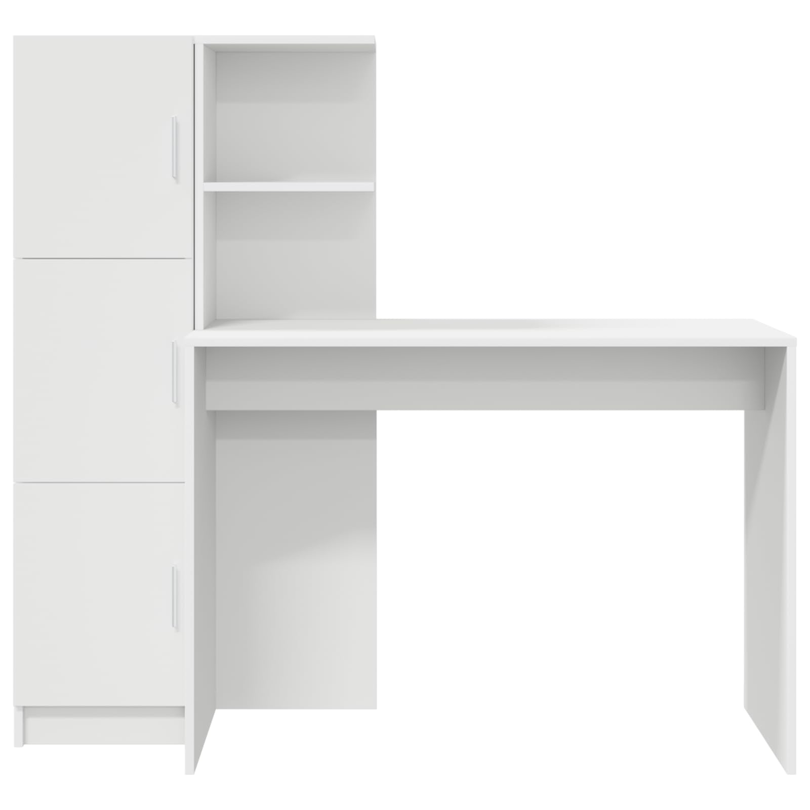 Scrivania con vano portaoggetti, in legno bianco, postazione di lavoro moderna, per ufficio, versatile, scaffali, struttura robusta, superficie antigraffio, durevole