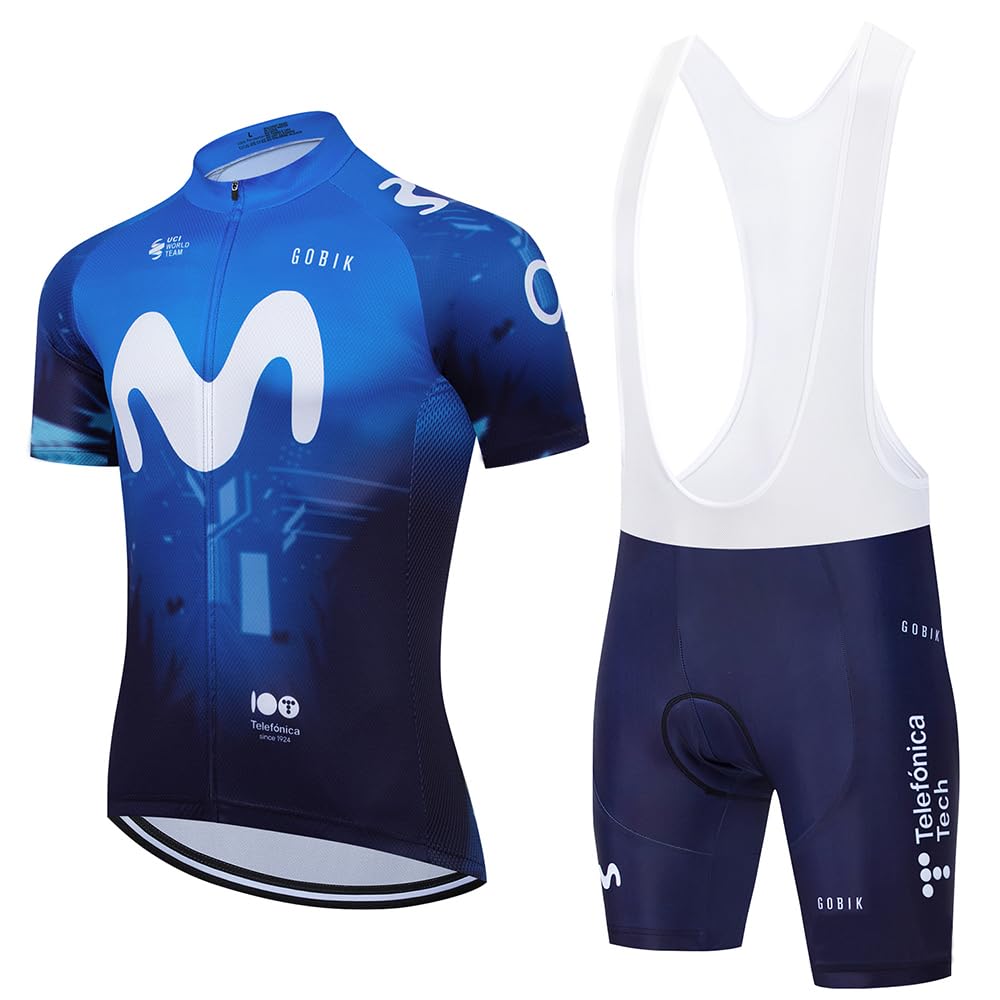 X-CQREG Men's Cycling Jersey Set 12D Gel Padded Cycling Jersey + Bib Shorts & Pants & Clothing Kit for Mountain Bike Quick Dry, blue, L