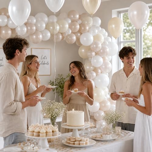 Image of KBZVNAF Pearl White Latex Balloons Kit - 60 Pack 12 inch Pearl White, Pearl Sand White, Ivory Party Balloons for Birthday, Baby Shower, Wedding, Engagement, Bachelorette Party Decorations