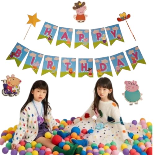 Image of Wanna Party Pig Theme Birthday Decoration Kit - Combo of 17 PCS| Banner| Cake Toppers for | Cutouts I Props for Kids Decoration Items(Paper)
